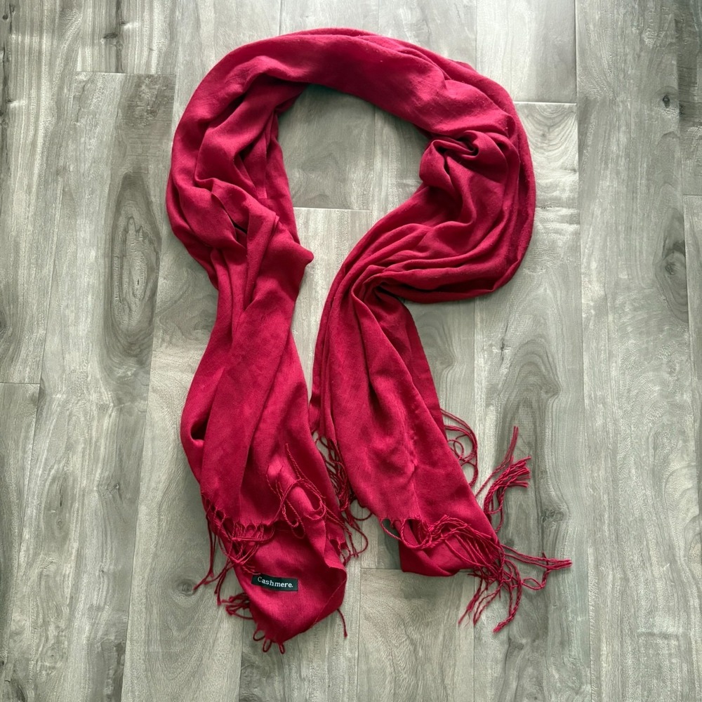 Red Cashmere Scarf Wrap 38"x24" Fringedโ Ends Soft โ SOME SNAGS!